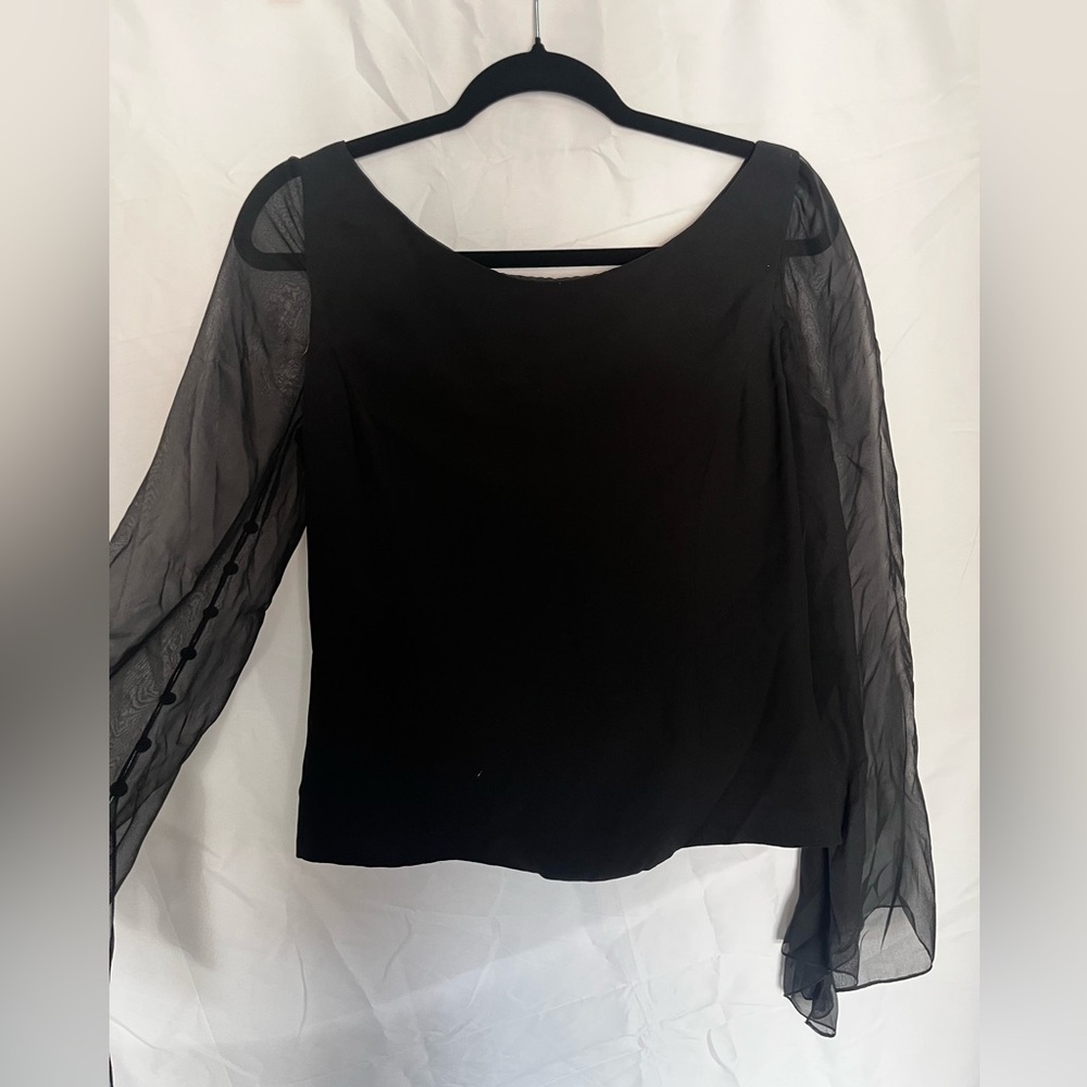 Carolina Herrera Elegant Black Sheer Sleeve Top